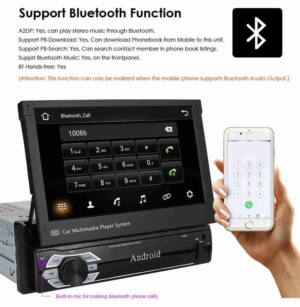 Car indash player 1 din 7inch android system